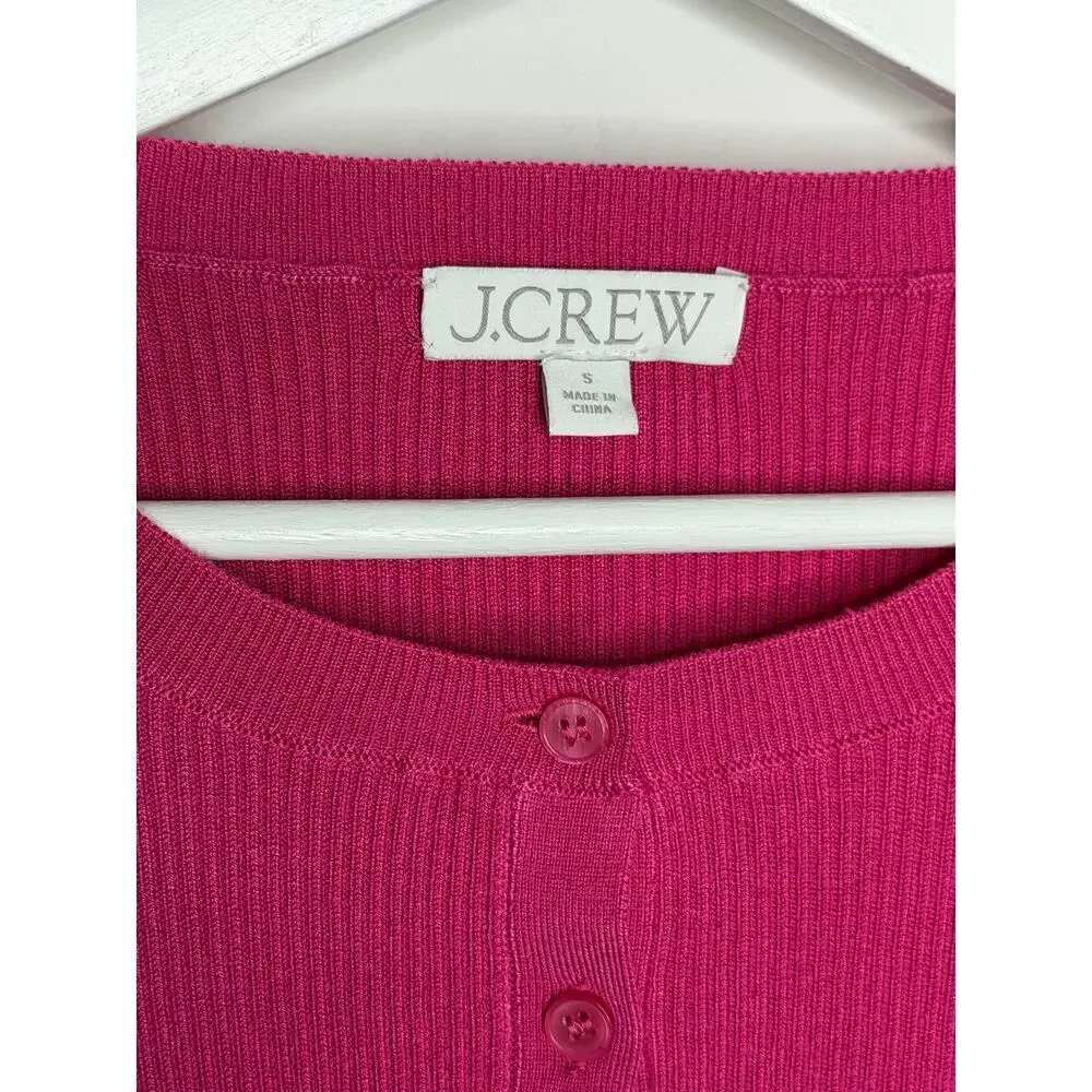 J. Crew TENCEL Blend Long Sleeve Henley Sweater Hot Pink Women's Size Small